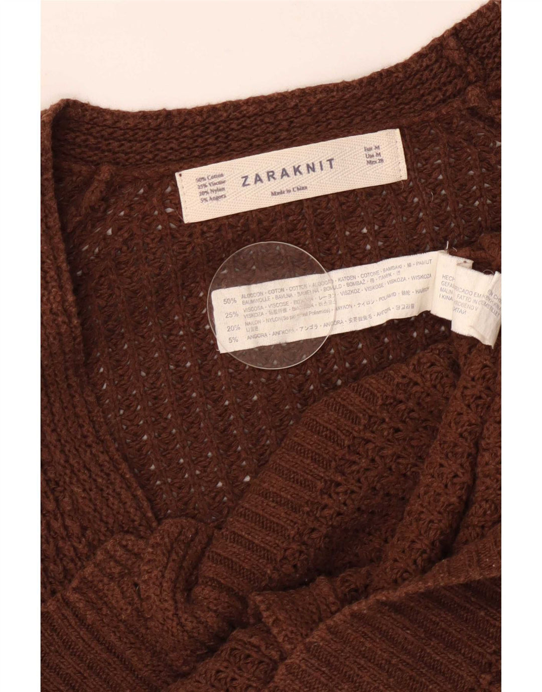 Zara Dame Cardigan Sweater UK 12 Medium Brun Bomuld