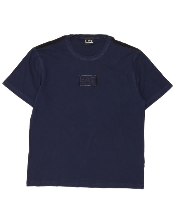 Emporio Armani Dame Grafisk T-Shirt Top UK 16 Stor Marineblå Bomuld