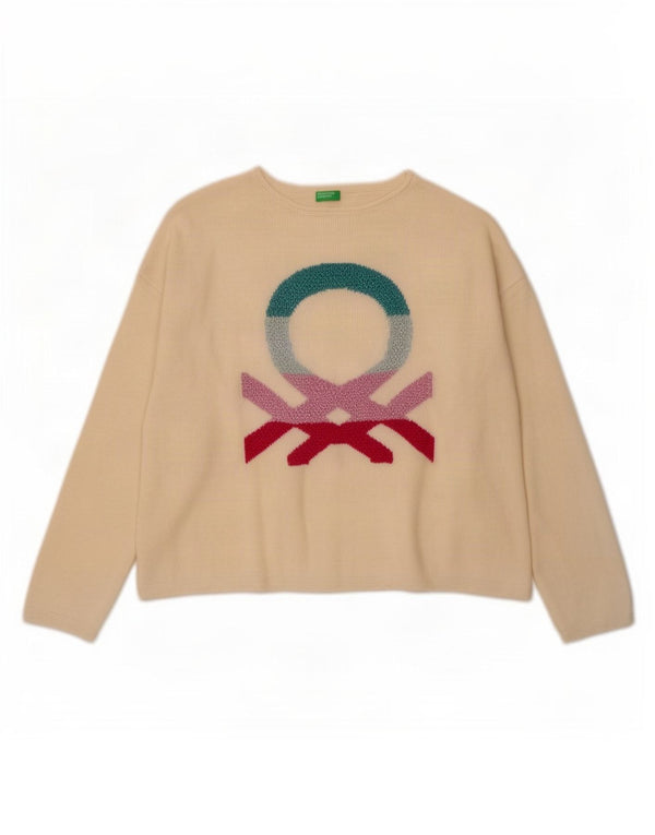 Benetton Girls Grafisk Turtle Neck sweater 13-14 år 3XL Beige