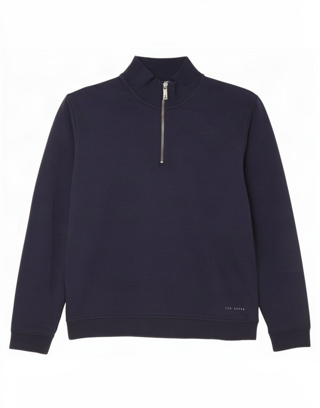 Ted Baker Herre Zip Neck Sweatshirt Jumper Størrelse 3 Medium Navy Blue Bomuld