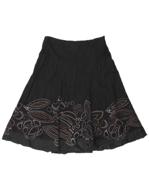 MONSOON Kvinder abstrakt mønster A-line nederdel UK 10 Small W30 Black Bomuld