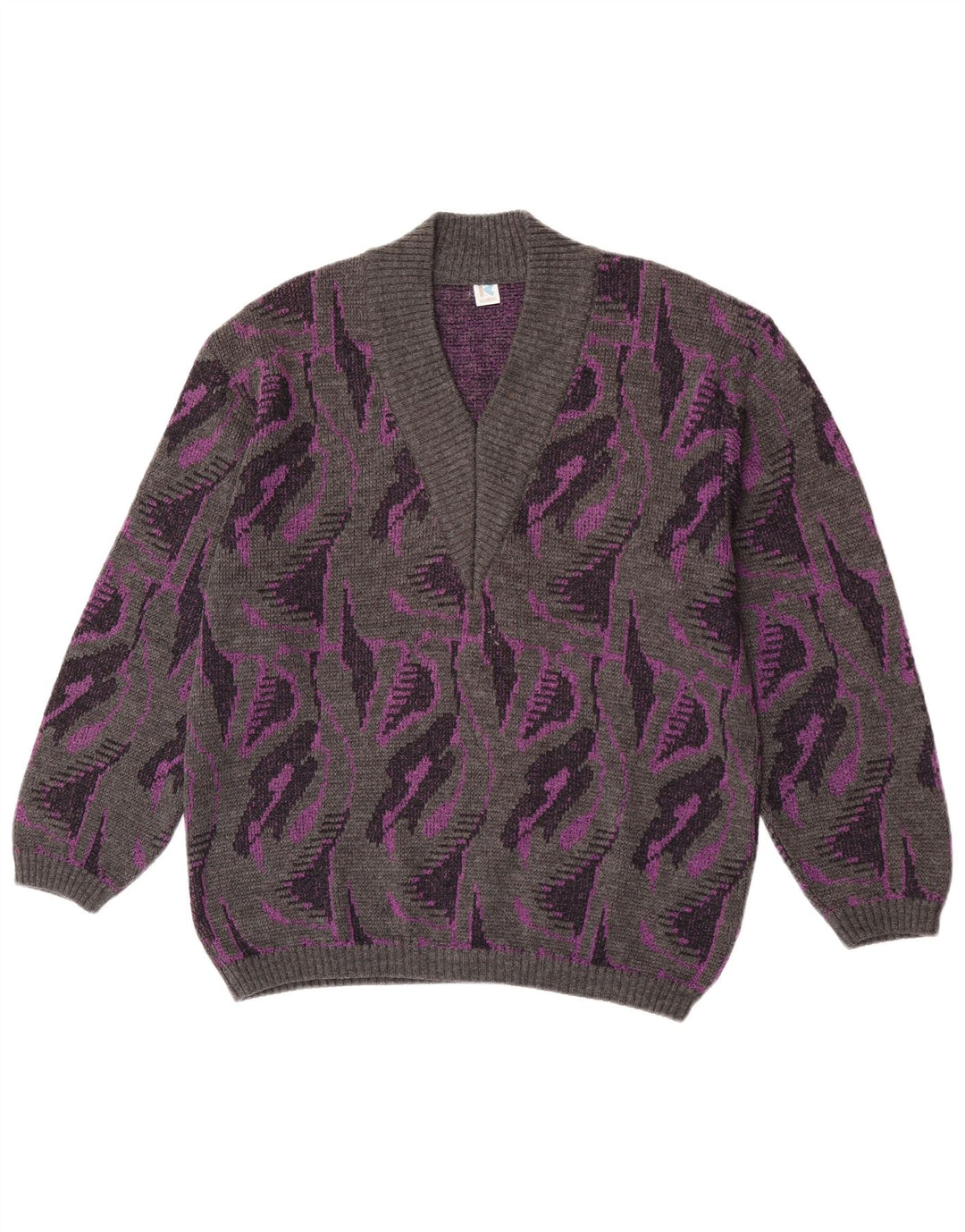 Rasica Dame abstrakt mønster V-hals sweater UK 16 stor grå