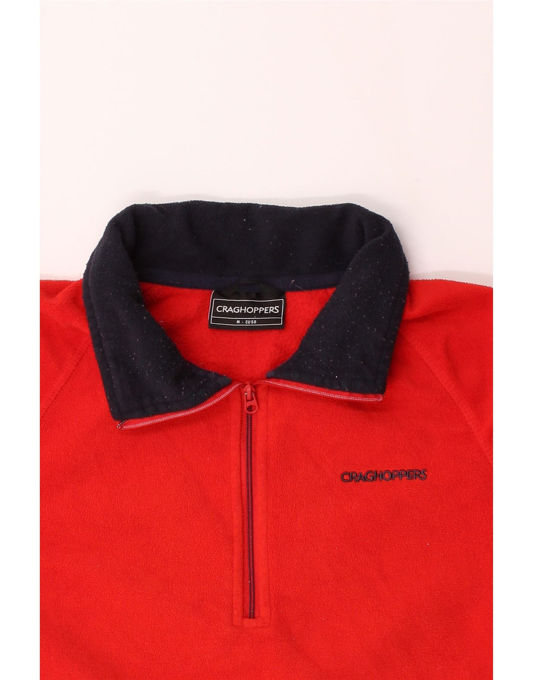 CRAGHOPPERS Mens Zip Neck Fleece Jumper Medium Red Colourblock Polyester Vintage CRAGHOPPERS and Second-Hand CRAGHOPPERS from Messina Hembry 