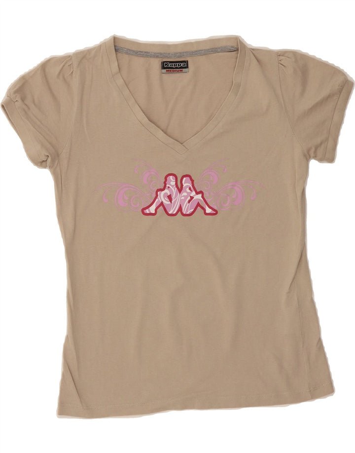 KAPPA Womens Graphic T-Shirt Top UK 12 Medium Beige Cotton Vintage Kappa and Second-Hand Kappa from Messina Hembry 