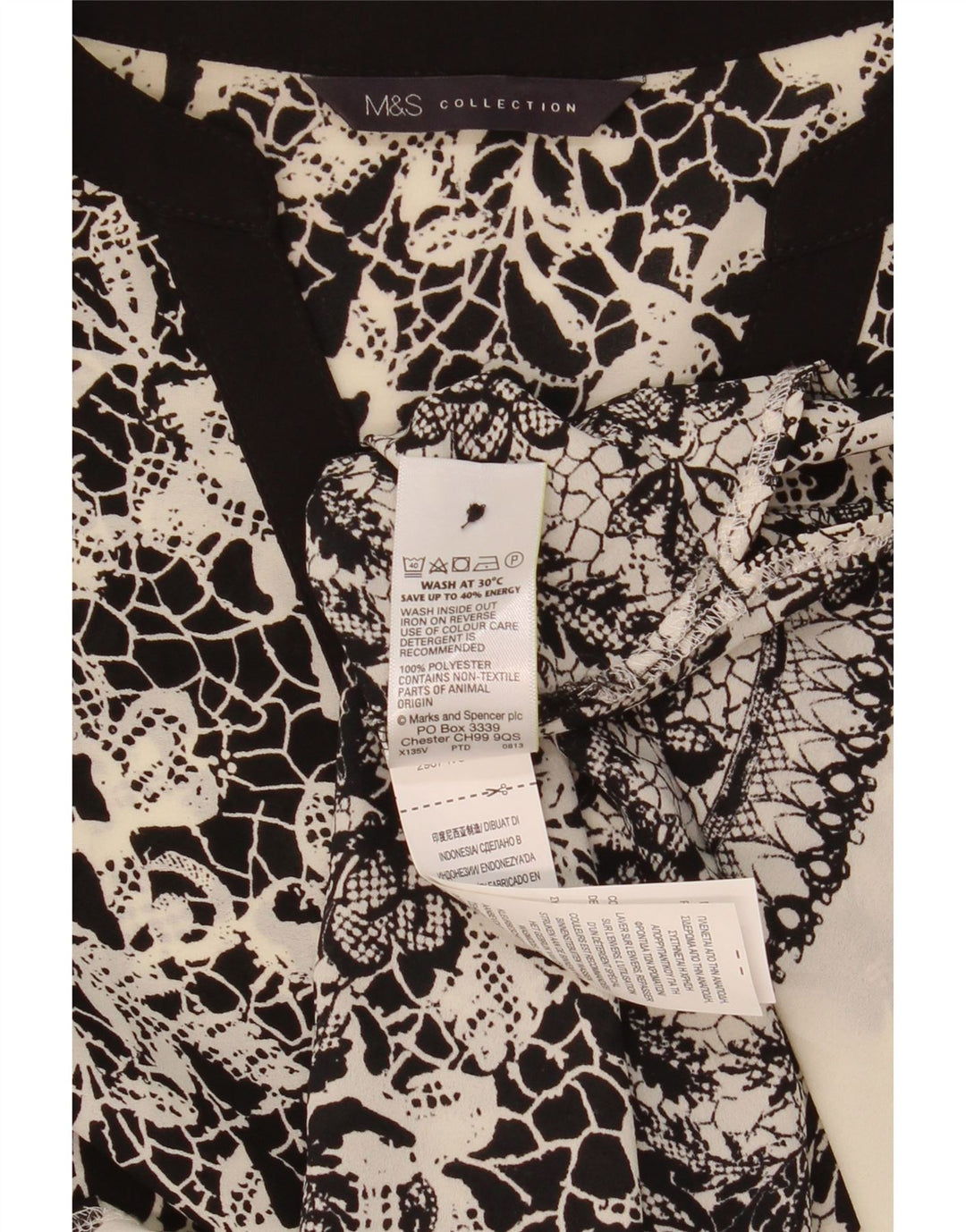 Marks & Spencer skjortebluse til kvinder UK 20 2XL Black Floral Polyester