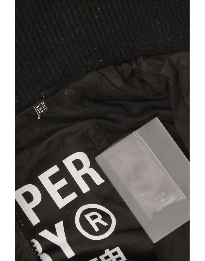 Superdry vindjakkejakke med hætte til kvinder UK 14 Stor sort polyester