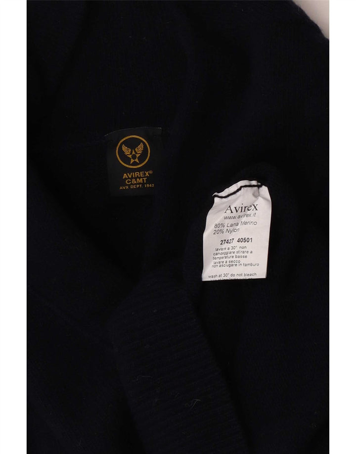 Avirex Herre Shawl Neck Jumper Sweater Medium Navy Blue Merino Uld