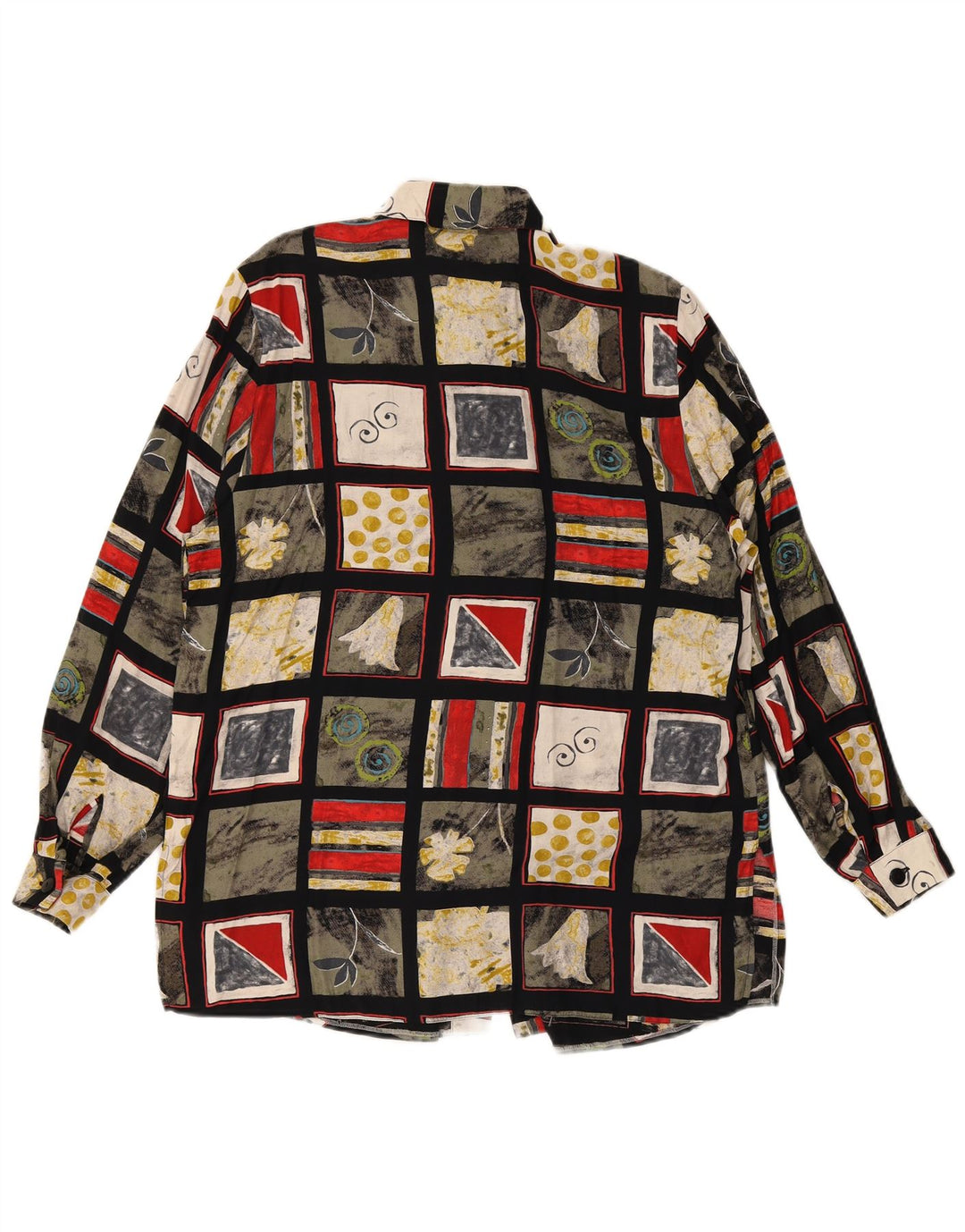 Vintage dameskjorte bluse UK 16 Stor flerfarvet patchwork viskose