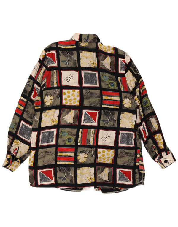 Vintage dameskjorte bluse UK 16 Stor flerfarvet patchwork viskose
