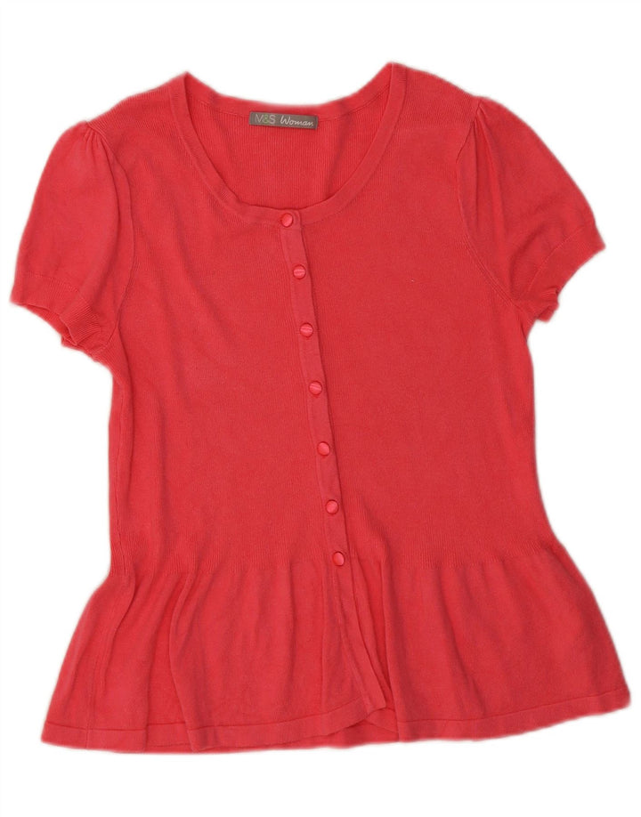 MARKS & SPENCER Kortærmet skjortebluse til kvinder UK 14 Medium Pink Viscose