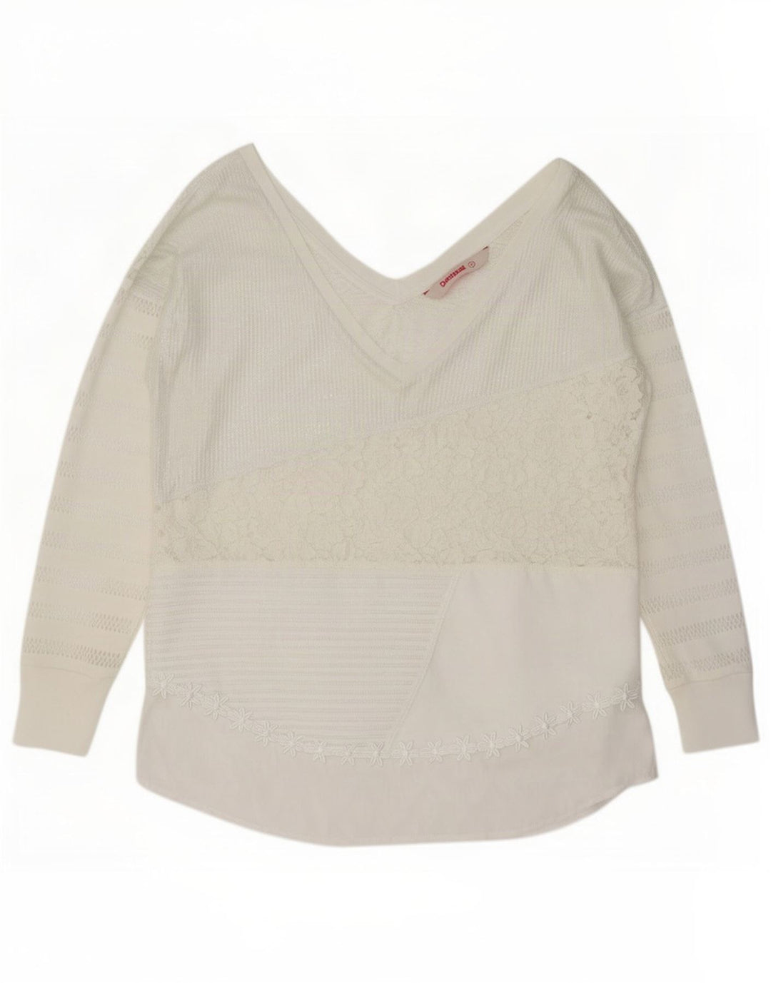 Desigual Dame Langærmet Bluse Top UK 14 Medium White Floral Polyester