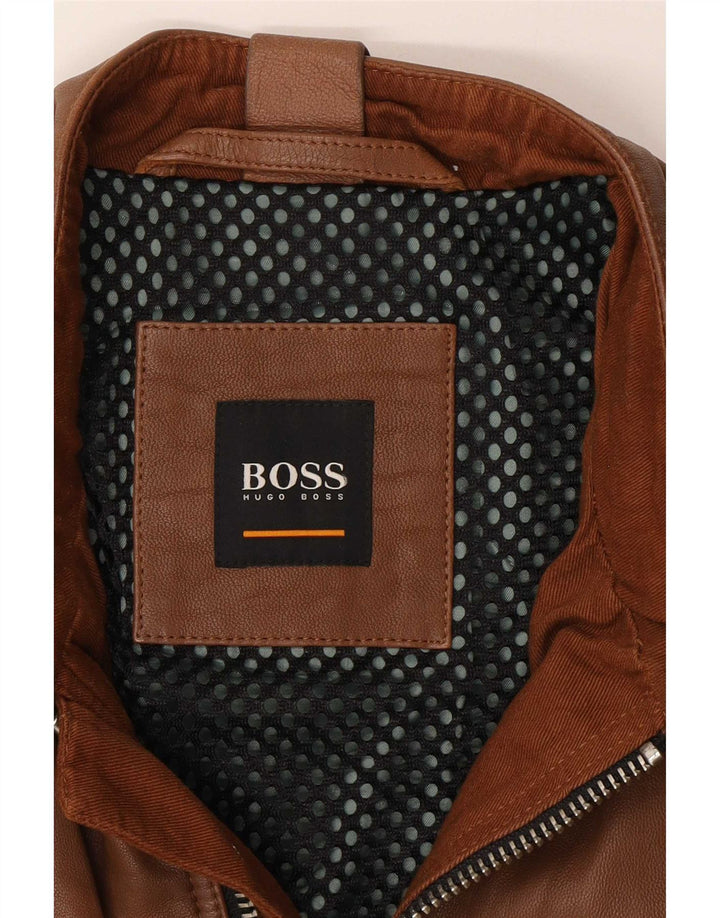 Hugo Boss Herre Læder Biker Jacket UK 36 Lille Brun