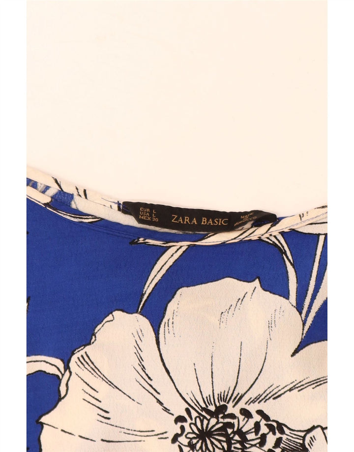 ZARA Dame Oversized Bluse Top UK 16 Large Blue Floral