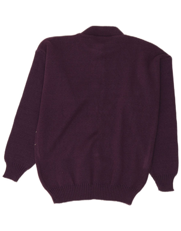 Vintage Dame Cardigan Sweater UK 14 Large Purple Floral Acryl