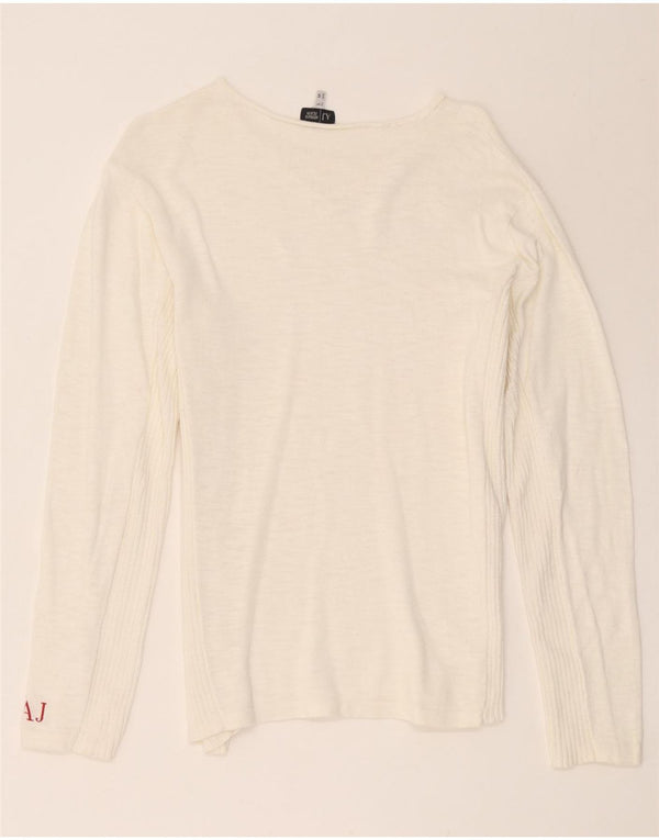 Armani Jeans Womens Boat Neck Jumper Sweater UK 14 Medium White Cotton