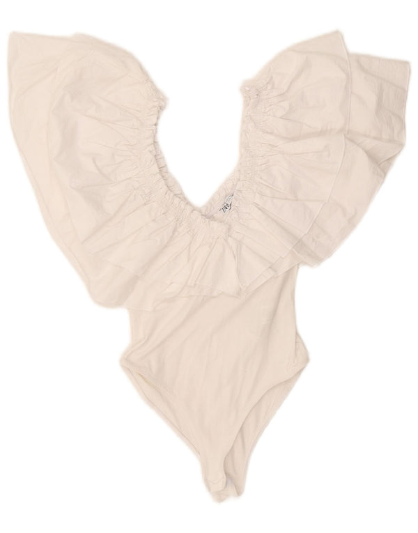 Zara Womens Off Shoulder Bodysuit UK 8 Small White Bomuld