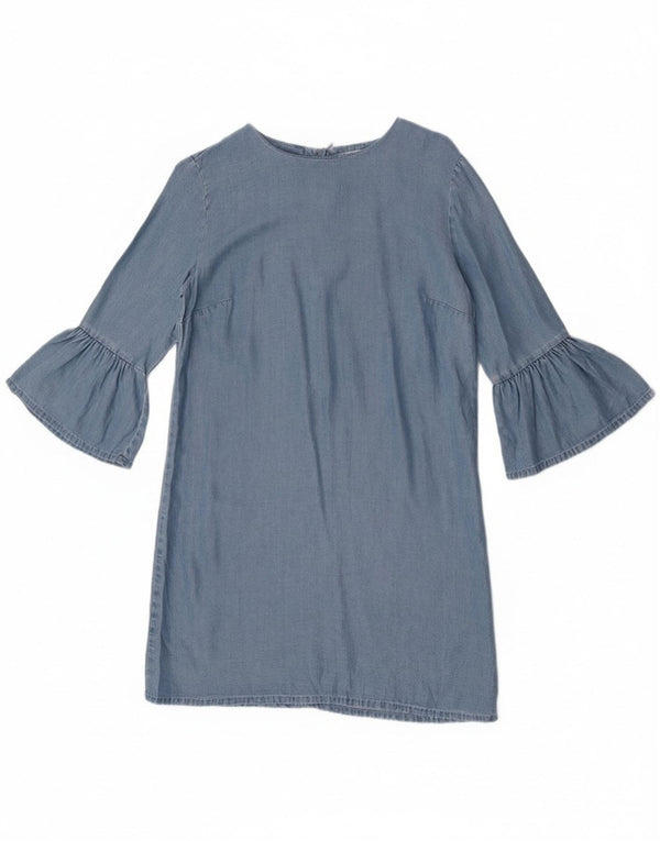 Zara Dame 3/4 Ærm Shift Dress UK 10 Small Blue Lyocell