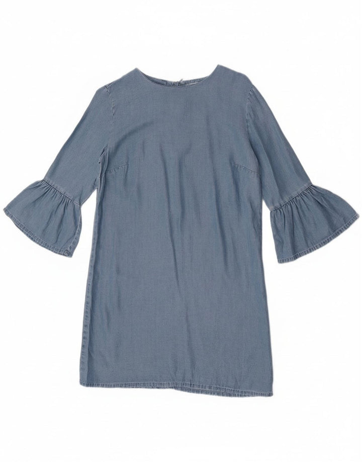 Zara Dame 3/4 Ærm Shift Dress UK 10 Small Blue Lyocell
