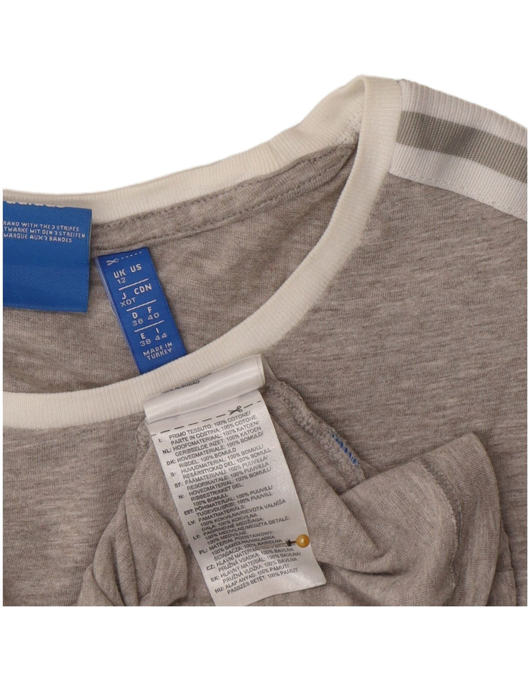 Adidas Dame T-Shirt Top UK 12 Medium Grå Bomuld