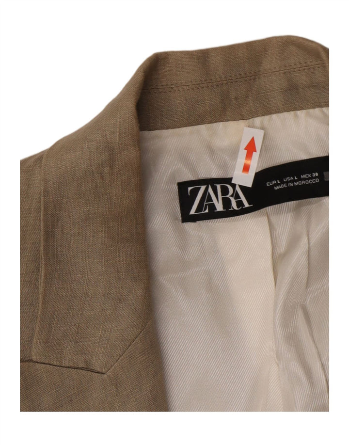 Zara Womens Open Blazer Jacket UK 16 Large Beige Linen