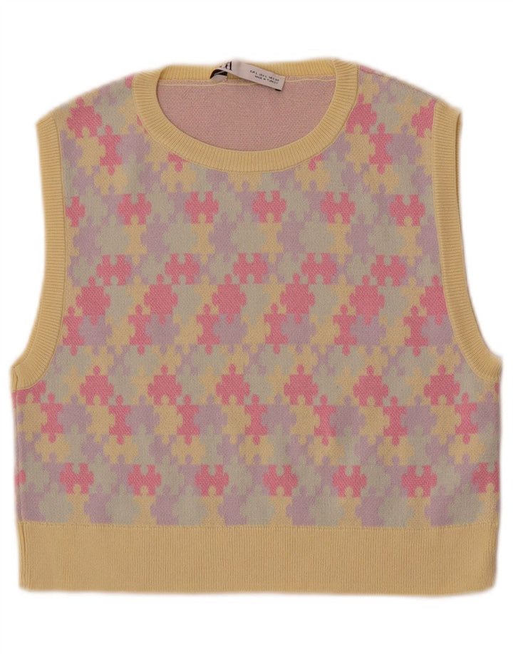 Zara Womens Crop Vest Tank Top UK 14 Large Multicolored Geometric