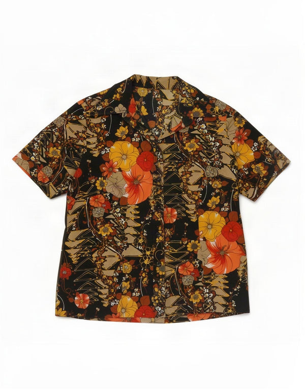 Vintage kortærmet skjorte til kvinder UK 16 Large Multicolored Floral