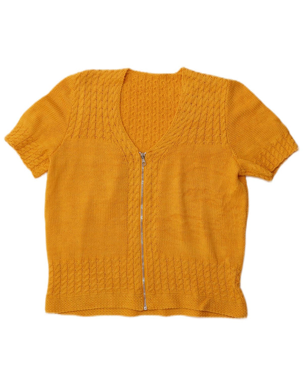 Vintage Womens Short Sleeve Cardigan Sweater UK 16 Large Yellow