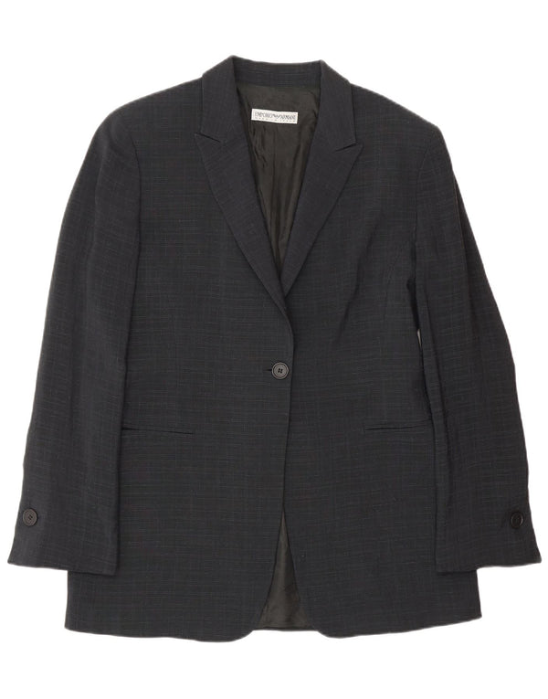 Emporio Armani Dame 1 Knap Blazer Jakke IT 44 Medium Navy Blue Check
