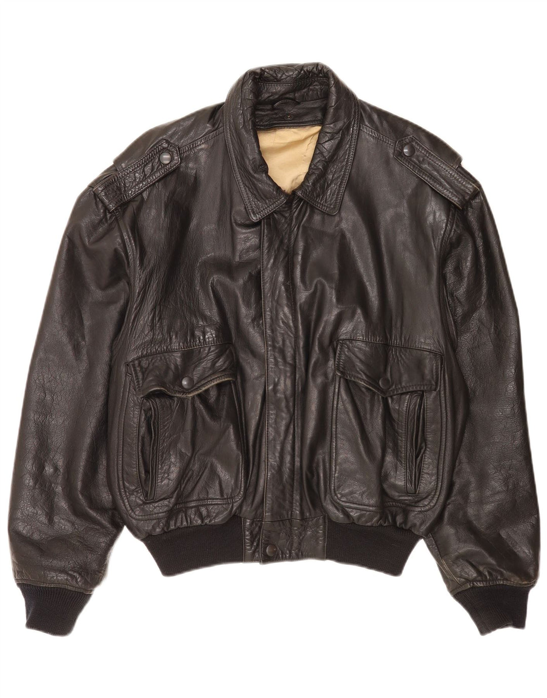 Vintage Herre Læder Military Jacket UK 40 Large Black