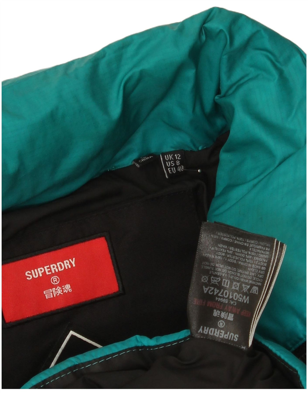 Superdry polstret jakke til kvinder UK 12 Medium Turkis Colourblock Polyester