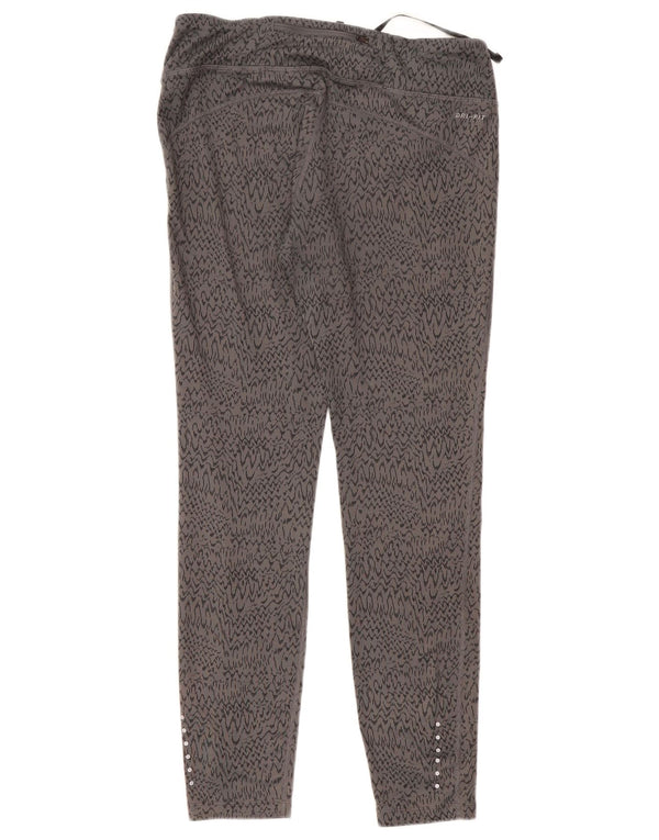 Nike Dame Dri Fit Leggings UK 14 Large Grey Chevron Polyester Sports