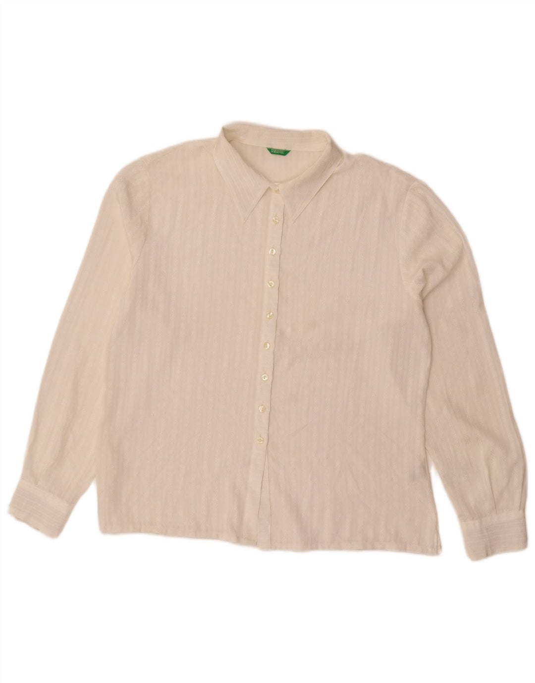 Benetton skjortebluse til kvinder UK 16 Stor hvid stribet polyester