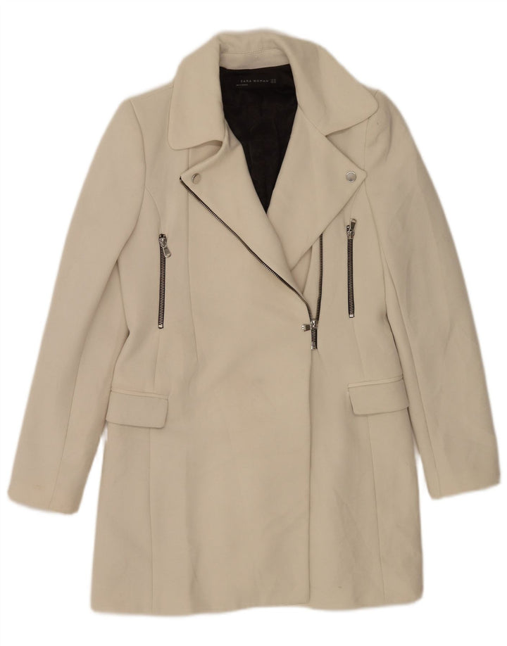 Zara Dame Overfrakke UK 6 XS Off White Polyester