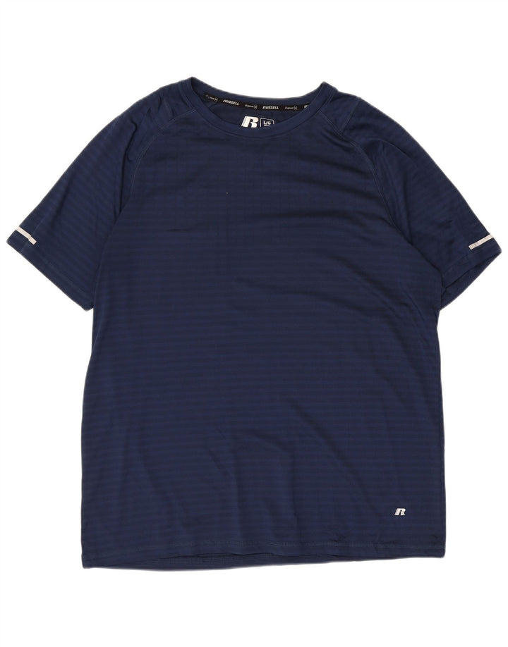 Russell Athletic Herre T-shirt Top Stor marineblå stribet polyester