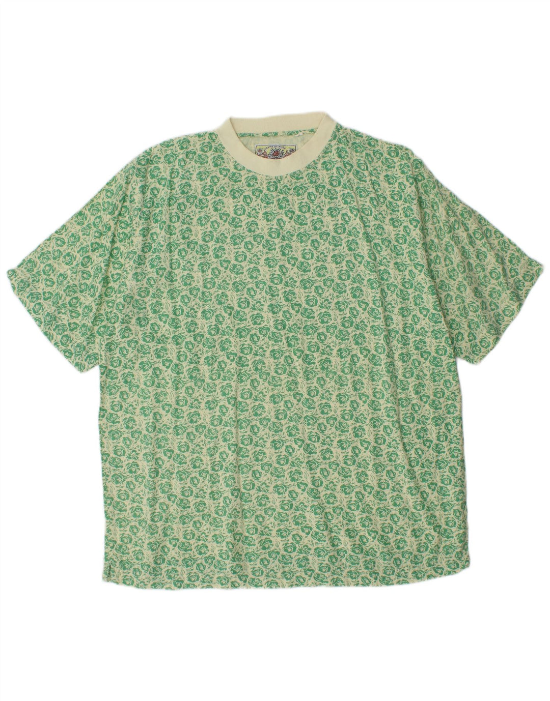 VINTAGE Herre T-Shirt Top Stor grøn blomsterviscose