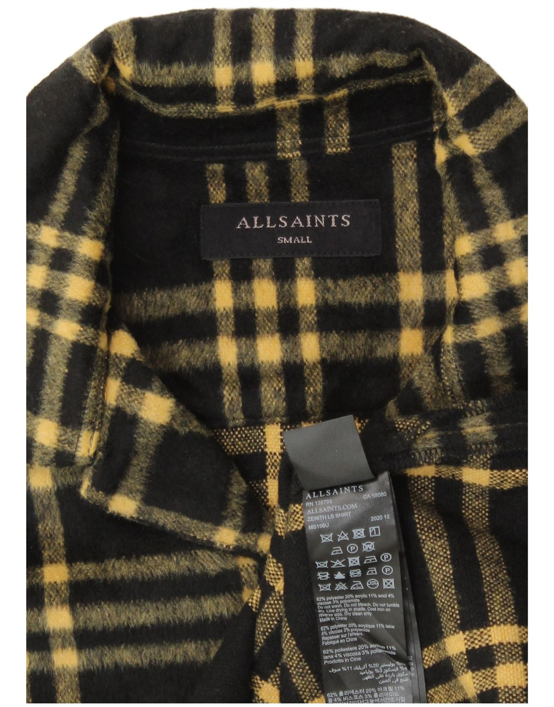 ALL SAINTS Herre flannelskjorte Lille sort ternet polyester klassisk