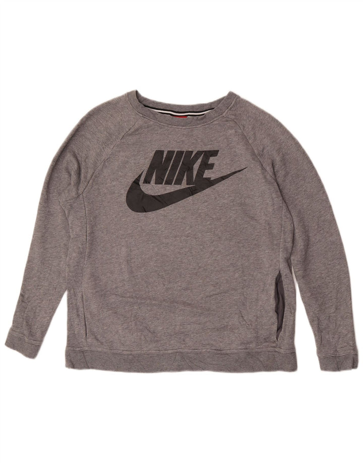 Nike Grafisk Sweatshirt Jumper UK 14 Medium Grey Flecked Bomuld