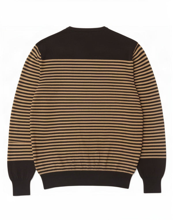 Trussardi Jeans Herre Crew Neck Jumper Sweater 2XL Beige Stribet Bomuld