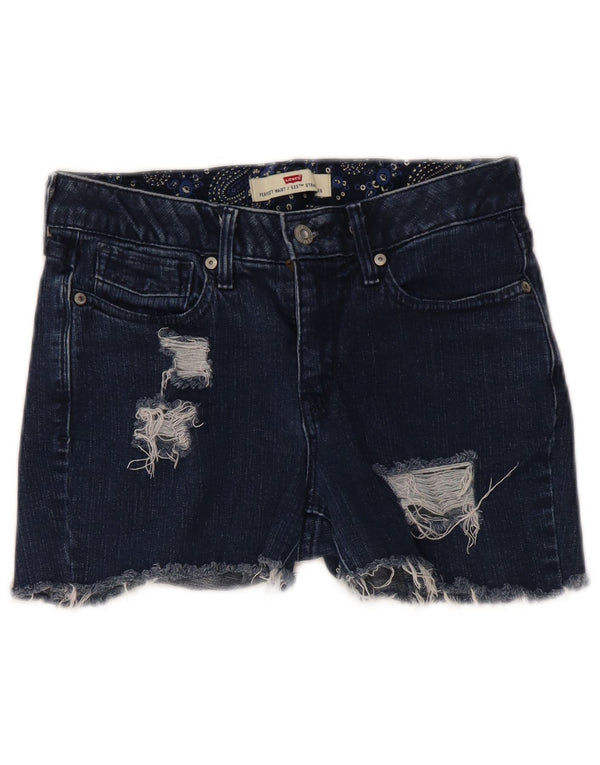 LEVI'S Womens 525 Distressed denimshorts US 4 Small W26 Marineblå Bomuld