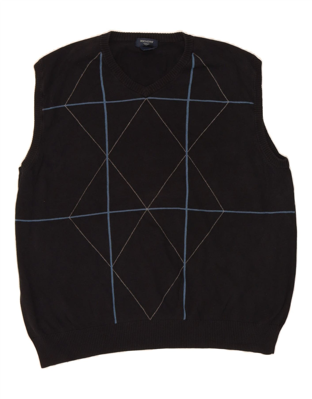 DOCKERS Mens Vest Tank Top 2XL Navy Blue Argyle/Diamond Cotton Vintage Dockers and Second-Hand Dockers from Messina Hembry 