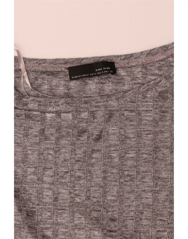 Zara Dame Langærmet Tunika Top UK 10 Small Grey Check
