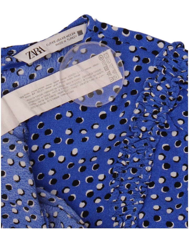 ZARA 3/4 ærmet maxikjole til kvinder UK 6 XS blå plettet viskose