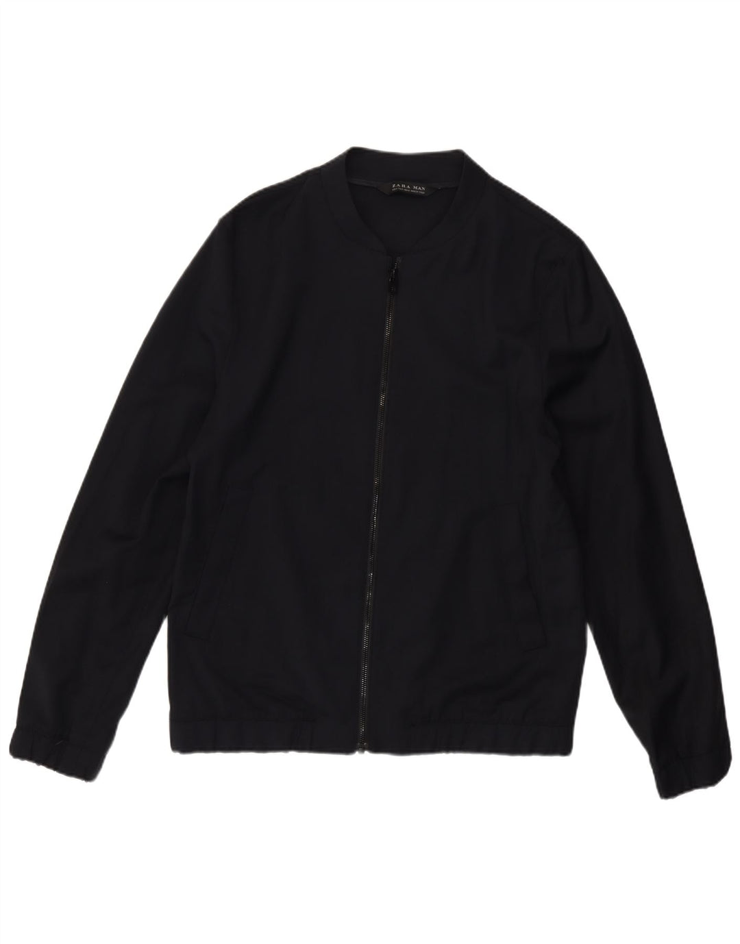 Zara Herre Bomber Jacket UK 38 Medium Navy Blue Wool