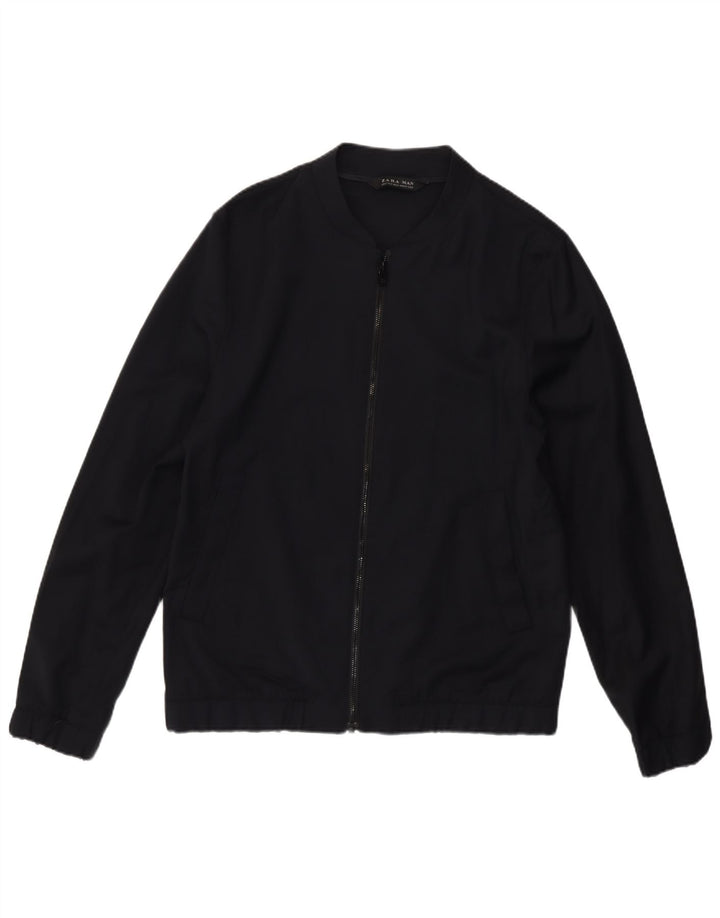 Zara Herre Bomber Jacket UK 38 Medium Navy Blue Wool