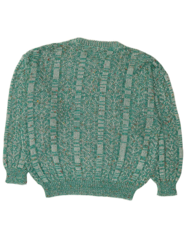 Vintage Dame Boat Neck Jumper Sweater UK 14 Medium Green Flecked