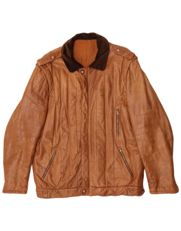 Vintage Herre Military Læderjakke IT 54 2XL Brun Colourblock