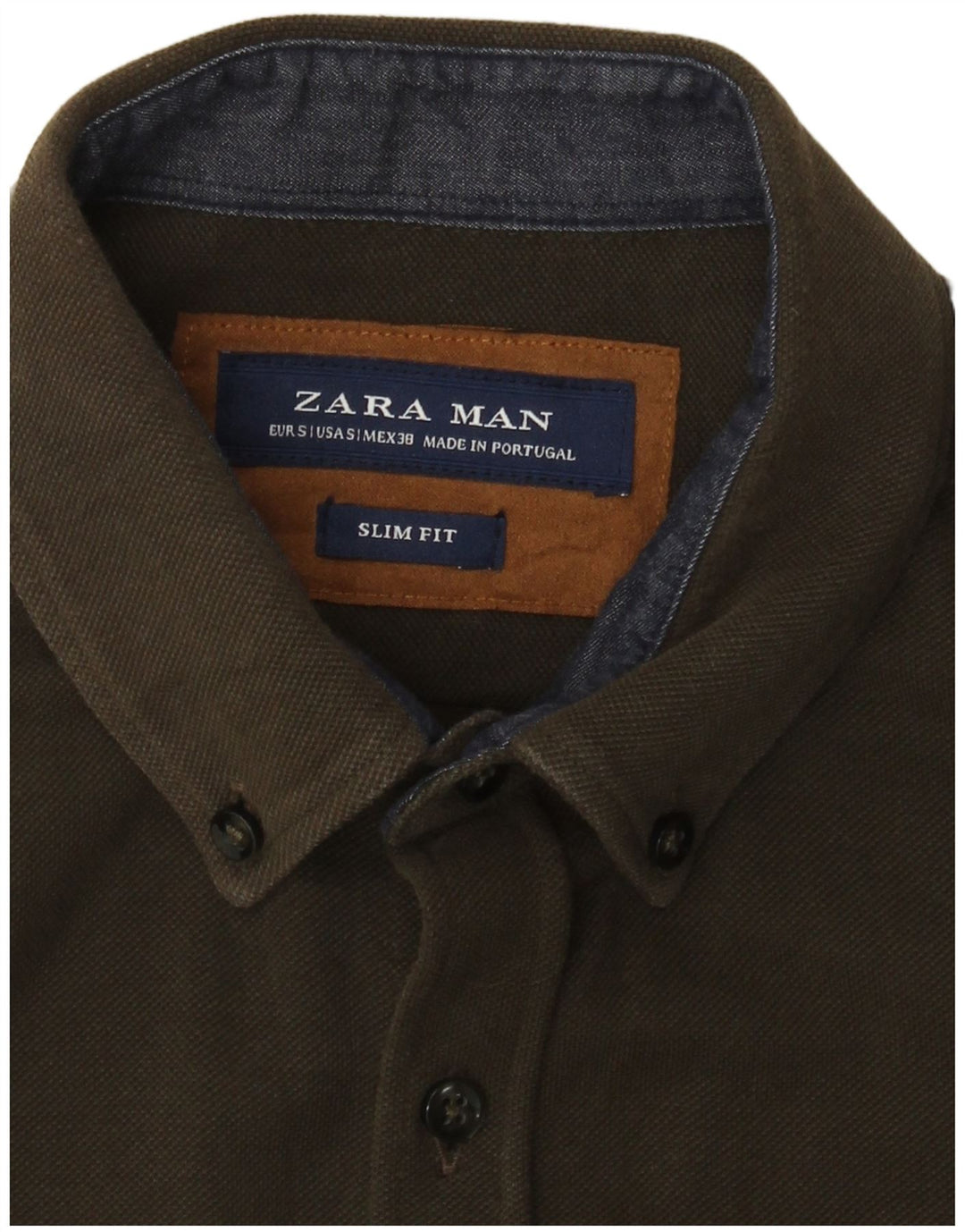 Zara Herre Slim Fit Shirt Small Khaki