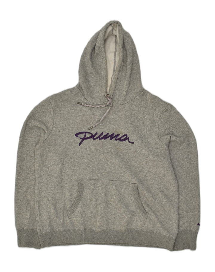 PUMA Womens Graphic Hoodie Jumper UK 16 Large Grey | Vintage Puma | Thrift | Second-Hand Puma | Used Clothing | Messina Hembry 