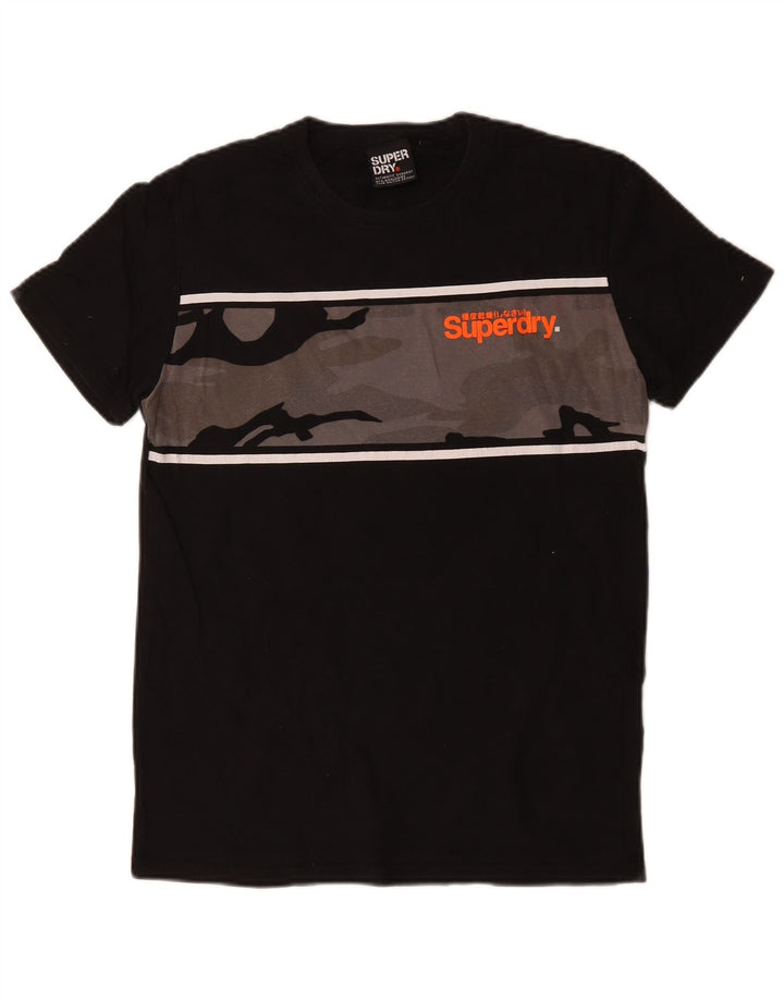 SUPERDRY Herre grafisk T-shirt Top Medium Sort Camouflage Bomuld