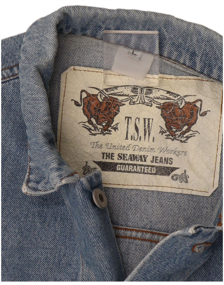 Vintage Dame Loose Fit Crop Denim Jacket UK 16 Large Blue